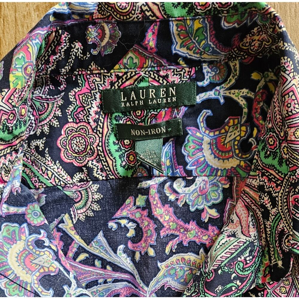 Lauren Ralph Lauren Women Large Paisley Patchwork Button Down Shirt Navy Pink - Picture 11 of 11